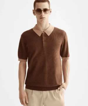 Scotch & Soda 182379 Knitted Tonal Striped Regular Polo, Soft silt