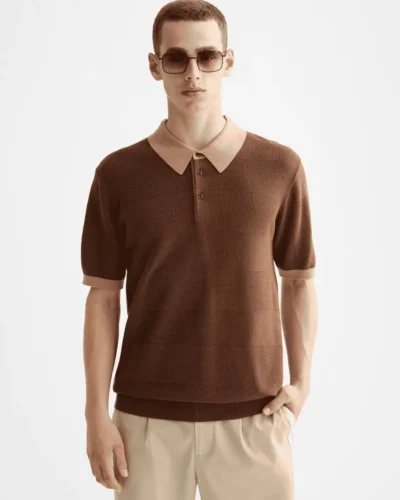 Scotch & Soda 182379 Knitted Tonal Striped Regular Polo, Soft silt