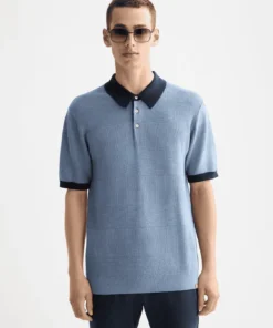 Scotch & Soda 181319 Knitted Tonal Striped Regular Polo, Faded denim
