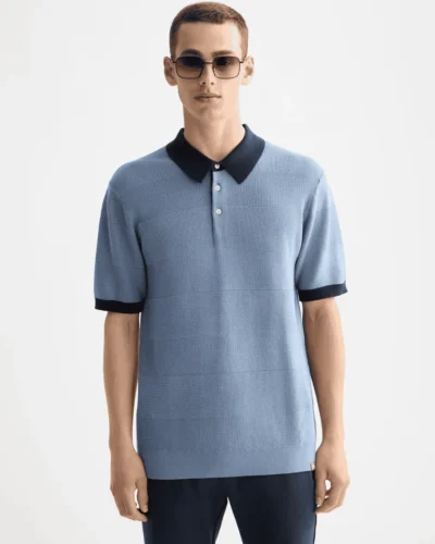 Scotch & Soda 181319 Knitted Tonal Striped Regular Polo, Faded denim