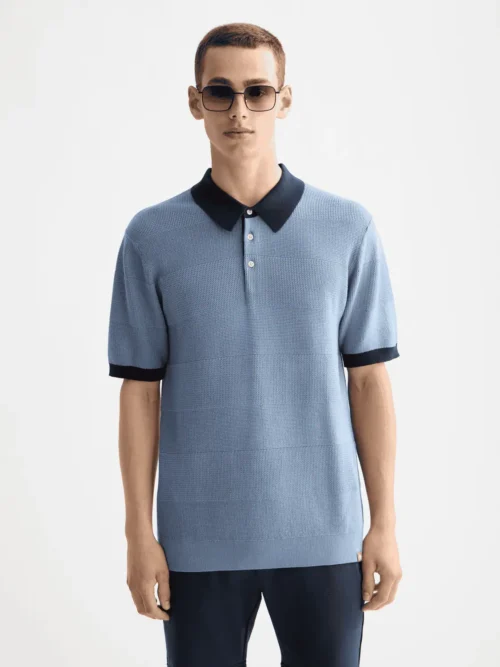 Scotch & Soda 181319 Knitted Tonal Striped Regular Polo, Faded denim