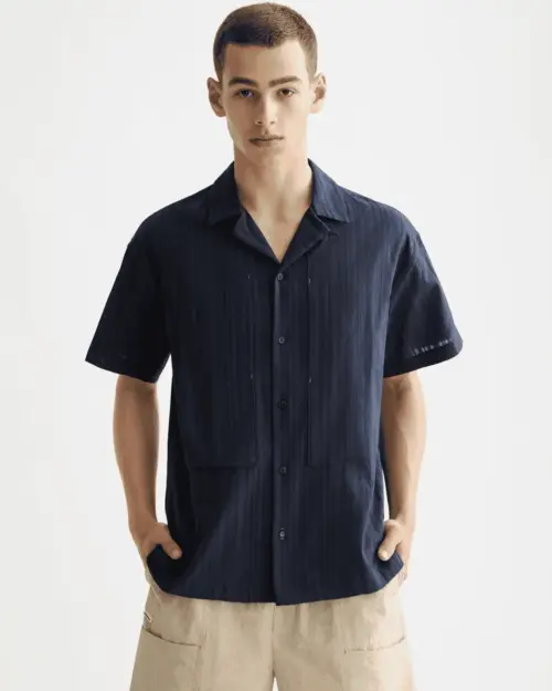 Scotch & Soda 181588, Structured-stripe short-sleeved shirt, Sky Captain