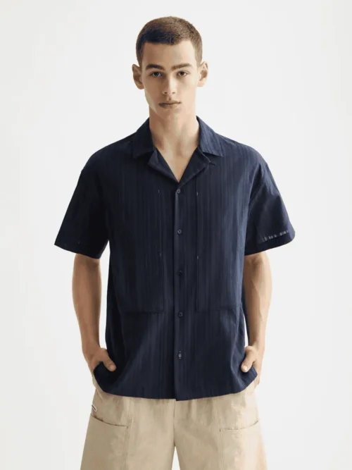 Scotch & Soda 181588, Structured-stripe short-sleeved shirt, Sky Captain