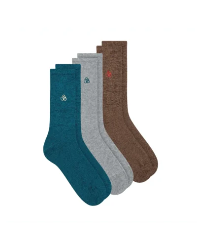 Scotch & Soda 3PK Men's Non Terry Ribbed Crew, Blue