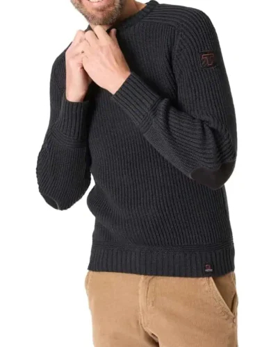Timezone 28-10232 :Heavy Knit Crewneck, Black melange