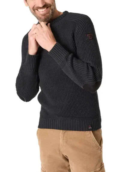 Timezone Heavy Knit Crewneck, Black melange