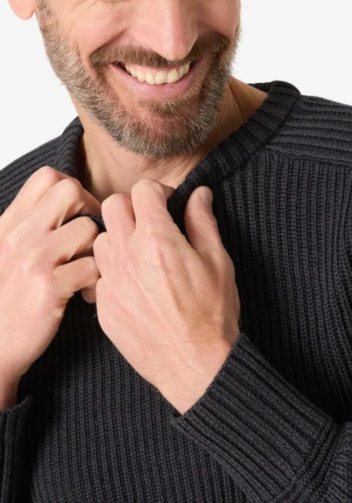 Timezone 28-10232 :Heavy Knit Crewneck, Black melange - Image 4