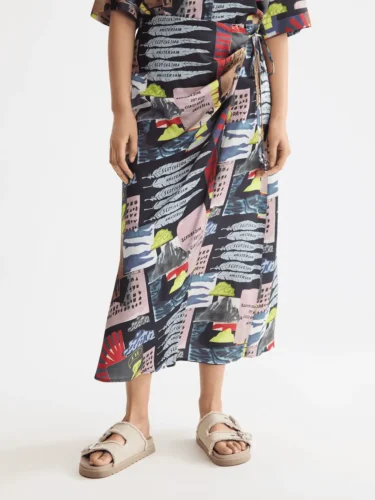 Scotch & Soda UFS00830M High rise midi wrap skirt, Art Dept Collage
