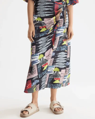 Scotch & Soda UFS00830M High rise midi wrap skirt, Art Dept Collage