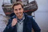 Alternative view of A Fish Named Fred 32.504 - Button Collar Jumper, Dark Grey