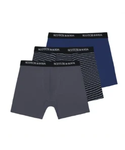 Scotch & Soda 3 pk Men's Cotton Stretch Boxer, Grey / Navy
