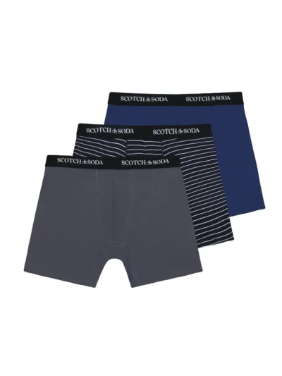Scotch & Soda 3 pk Men's Cotton Stretch Boxer, Grey / Navy