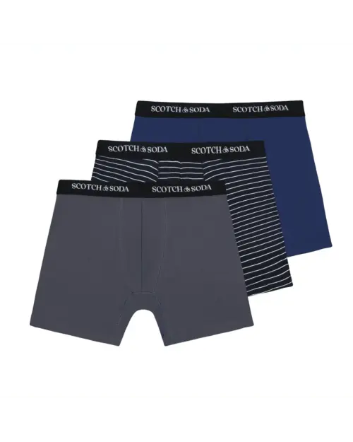 Scotch & Soda 3 pk Men's Cotton Stretch Boxer, Grey / Navy