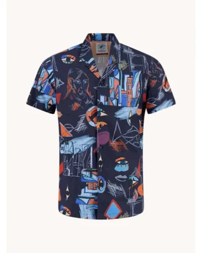 A Fish Named Fred Short Sleeve Shirt, Cubist Navy