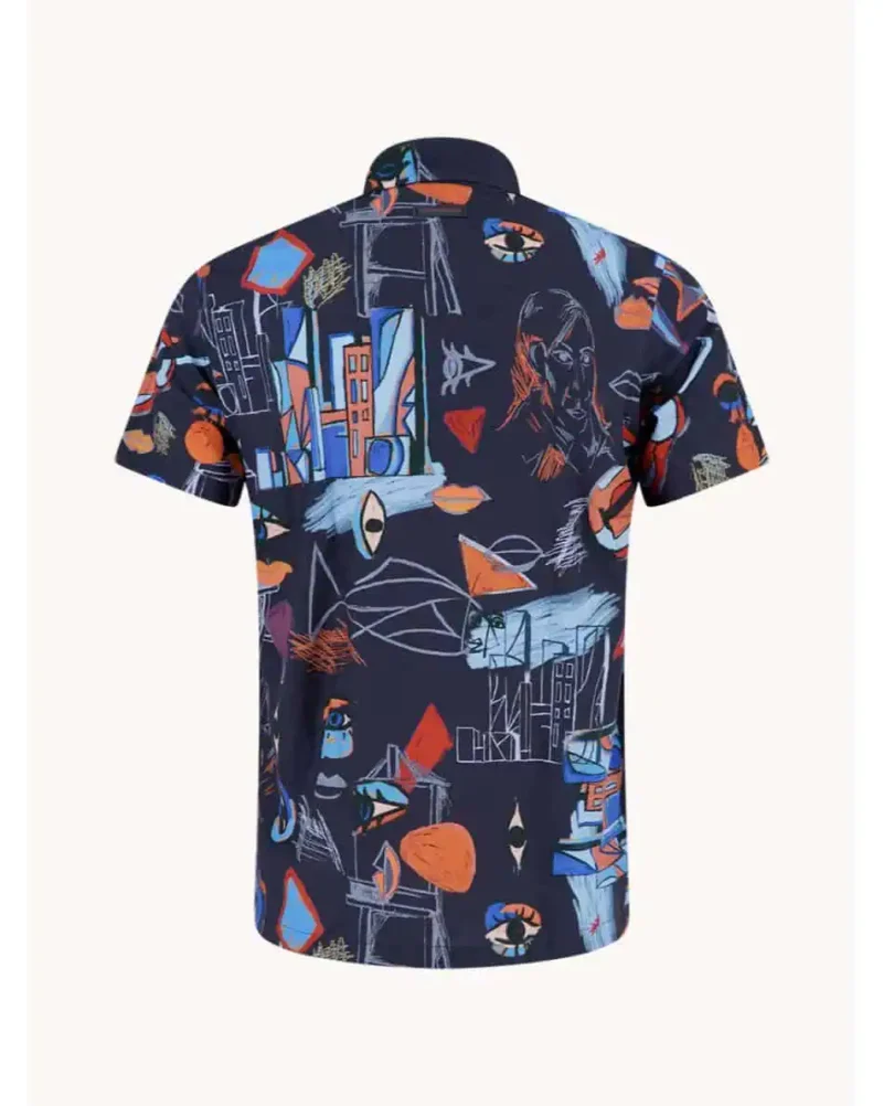 A Fish Named Fred Short Sleeve Shirt, Cubist Navy - Image 3