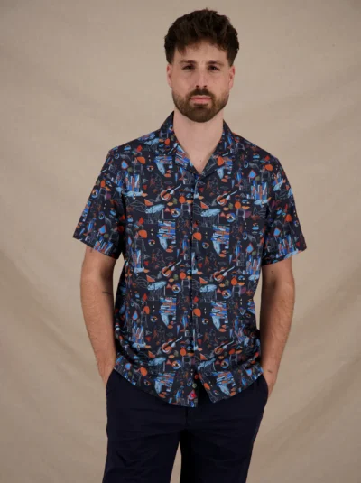 Alternative view of A Fish Named Fred Short Sleeve Shirt, Cubist Navy