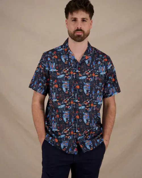 Alternative view of A Fish Named Fred Short Sleeve Shirt 33.067 Cubist Navy