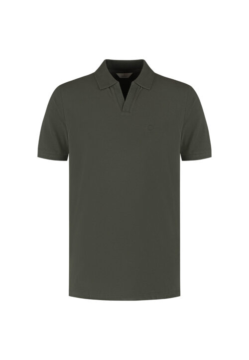 Dstrezzed 240022 Organic Cotton V-Neck Polo Dark Army - Image 5