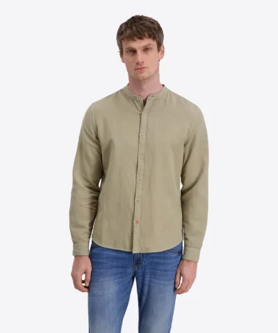 Timezone Stand-up-collar Shirt , Light Khaki