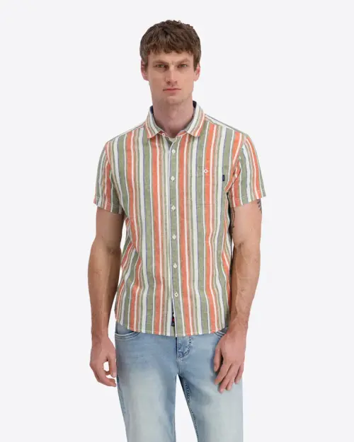 Timezone Cotton / Linen Blend Short Sleeve Shirt 30176.1178 Multi Stripe