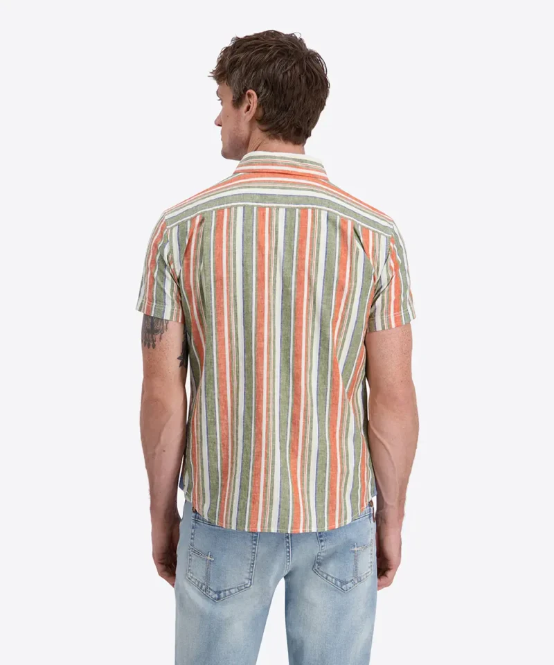 Timezone Cotton Linen Blend Short Sleeve Shirt, Multi Stripe - Image 3