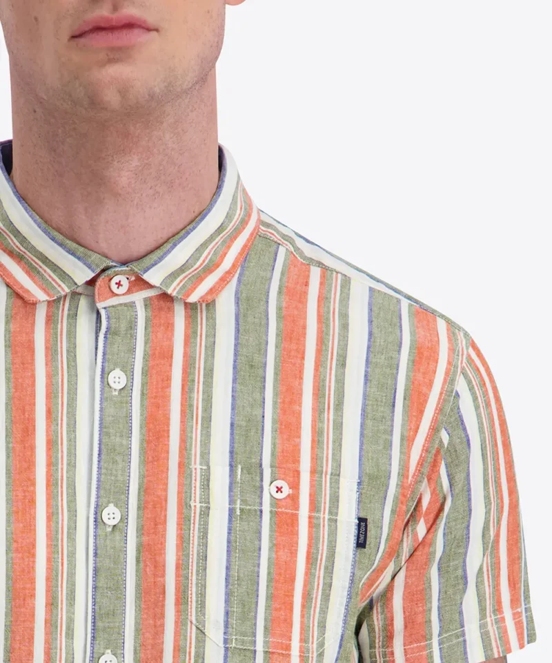 Timezone Cotton Linen Blend Short Sleeve Shirt, Multi Stripe - Image 4