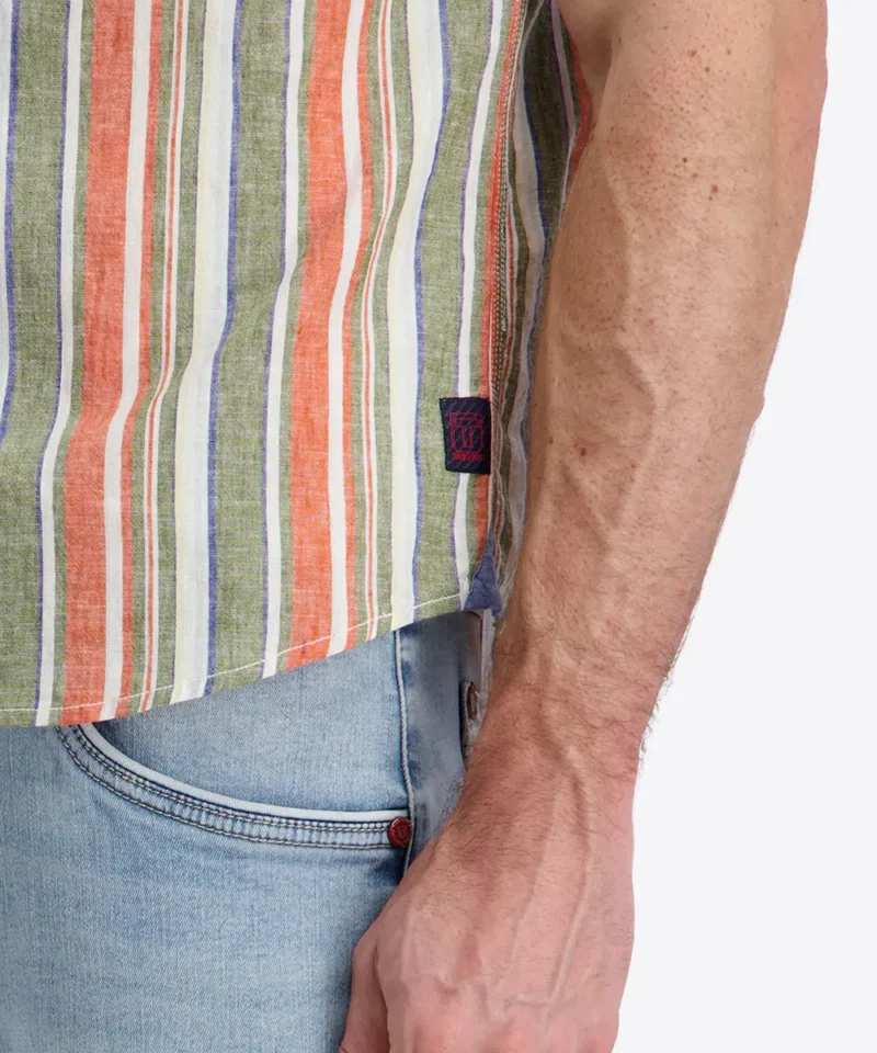 Timezone Cotton Linen Blend Short Sleeve Shirt, Multi Stripe - Image 5