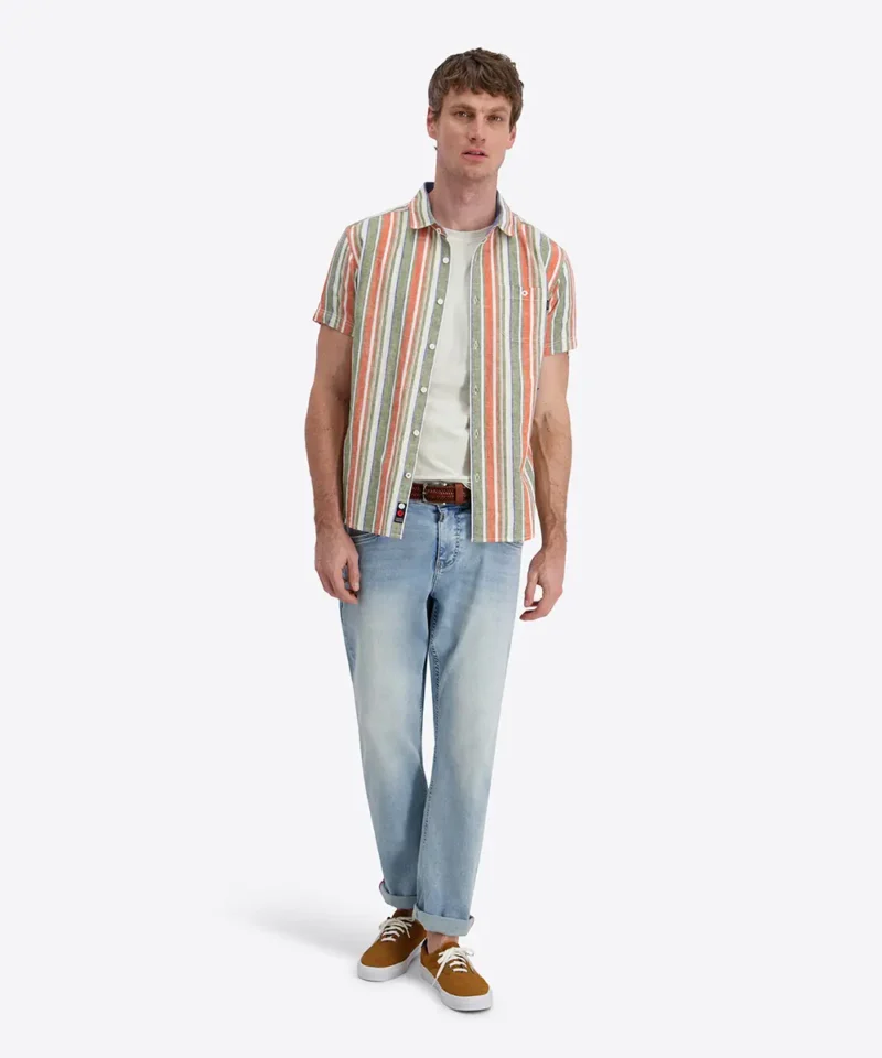 Timezone Cotton Linen Blend Short Sleeve Shirt, Multi Stripe - Image 2