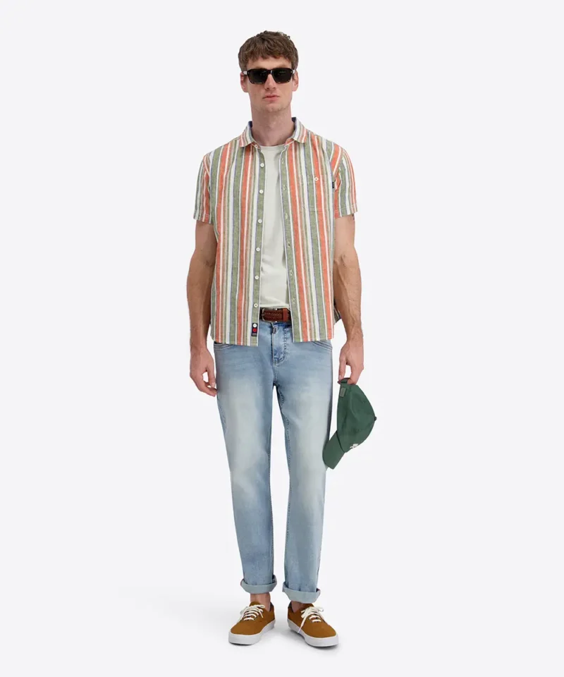 Timezone Cotton Linen Blend Short Sleeve Shirt, Multi Stripe - Image 6