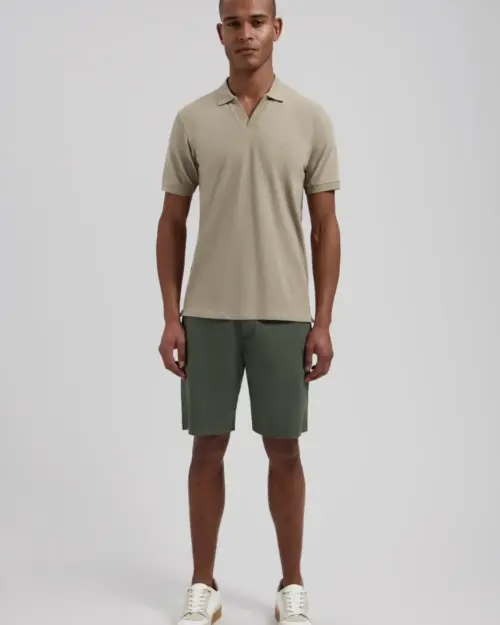 Alternative view of Dstrezzed  Organic Cotton V-Neck Polo 240022 Vintage Khaki