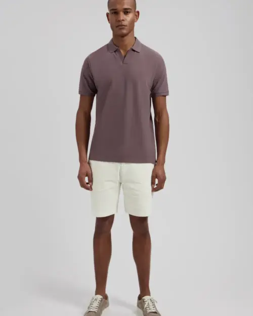 Alternative view of Dstrezzed Organic Cotton V-Neck Polo 240022 Purple Grey