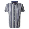 Timezone Cotton/Linen Blend Short Sleeve Shirt  Blue Multi Stripe