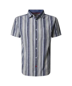 Timezone Cotton/Linen Blend Short Sleeve Shirt Blue Multi Stripe