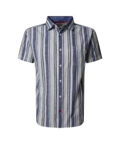 Timezone Cotton/Linen Blend Short Sleeve Shirt  Blue Multi Stripe