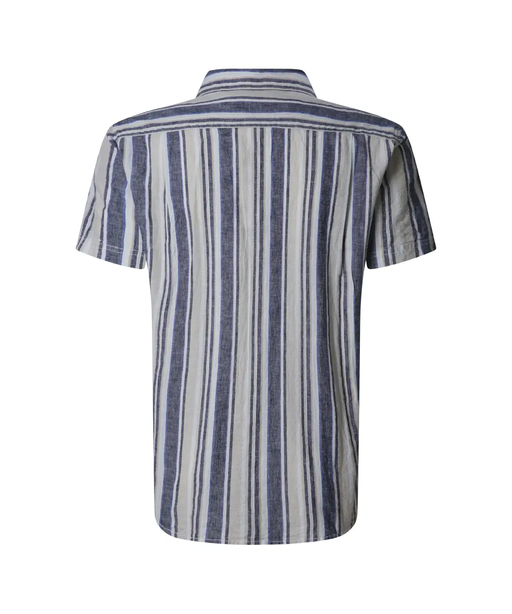 Timezone Cotton/Linen Blend Short Sleeve Shirt Blue Multi Stripe - Image 3