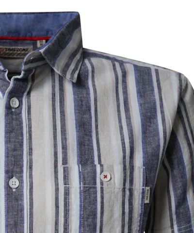 Alternative view of Timezone Cotton/Linen Blend Short Sleeve Shirt  Blue Multi Stripe