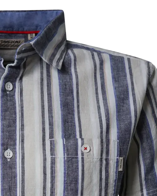 Alternative view of Timezone Cotton/Linen Blend Short Sleeve Shirt  30176.1178 Blue Multi Stripe