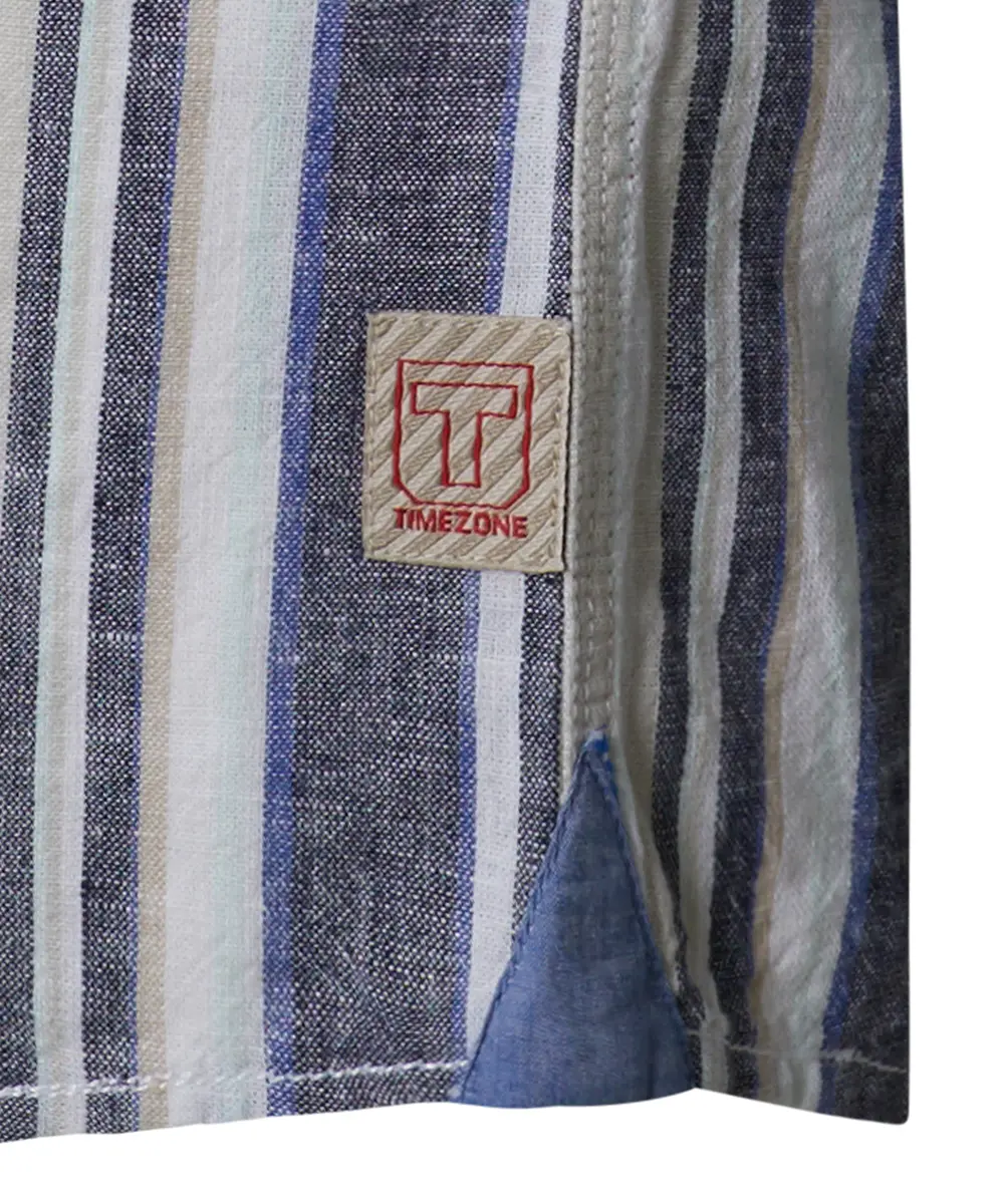 Timezone Cotton/Linen Blend Short Sleeve Shirt Blue Multi Stripe - Image 4