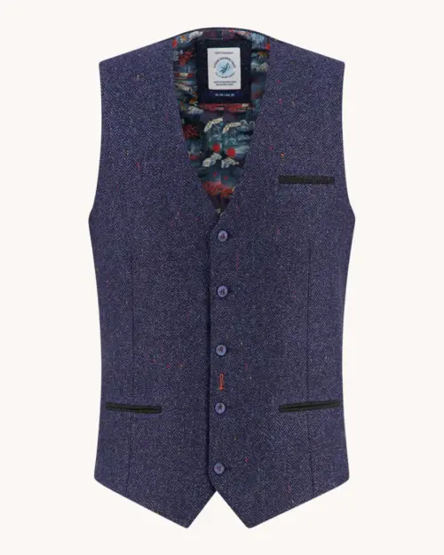 A fish named Fred Men’s Waistcoat Herringbone 34.138 Navy