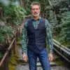 A fish named Fred  Men’s Waistcoat Herringbone 34.138 Navy - Image 2