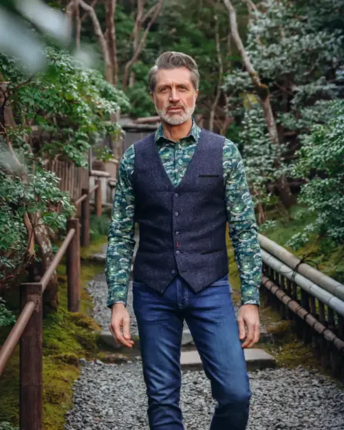 Alternative view of A fish named Fred  Men’s Waistcoat Herringbone 34.138 Navy